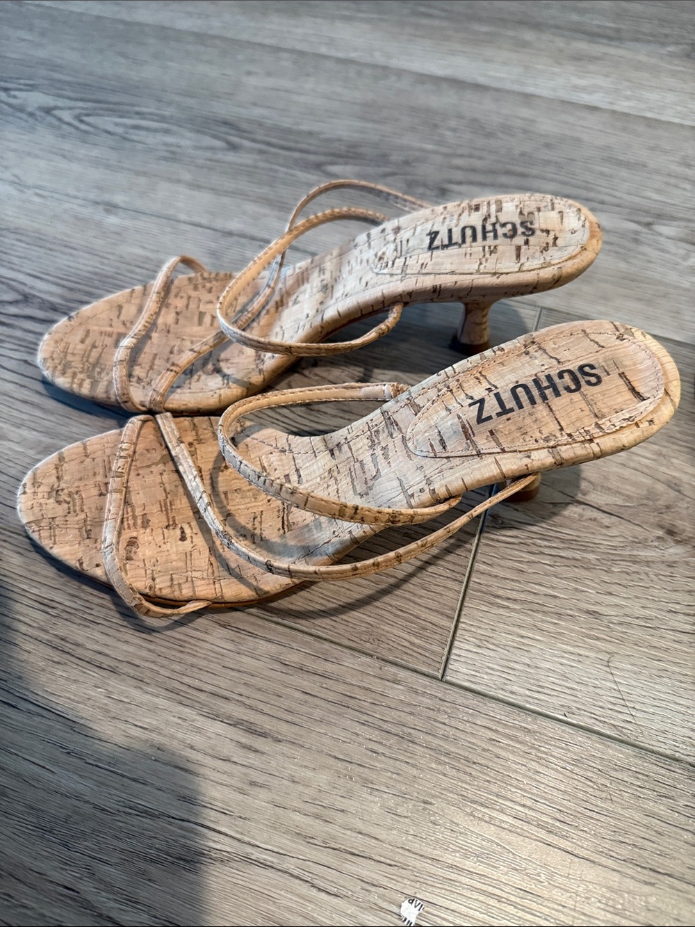 SCHUTZ Cork Strappy Kitten Heel Sandals in Beige